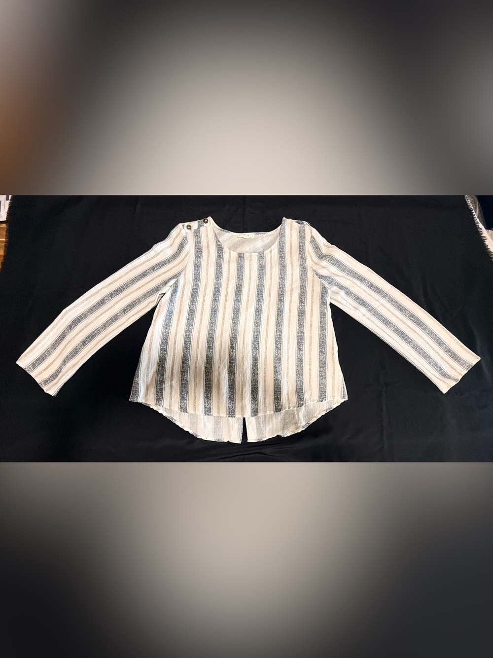 Striped Button-Shoulder Women's Blouse - Cream & Blue